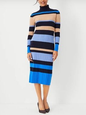 Ann Taylor knit striped turtle neck sweater dress